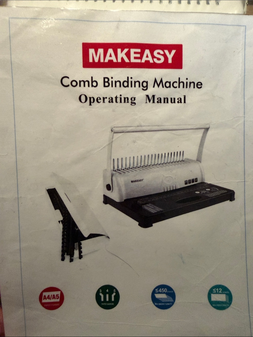 Makeasy White Comb Binding Machine - 450 Sheet Punch & Bind - Picture 2 of 3